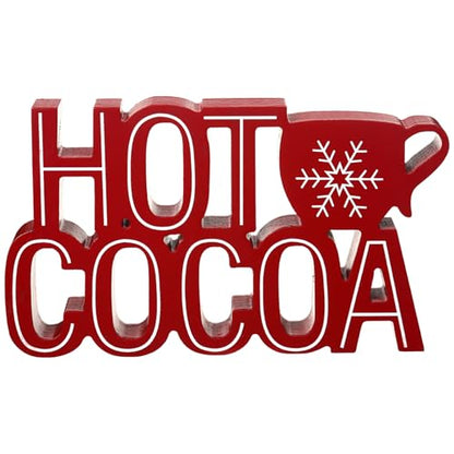 Christmas Wooden Sign - Hot Cocoa Tabletop Decor with Snowflake - Red & Cocoa Variation