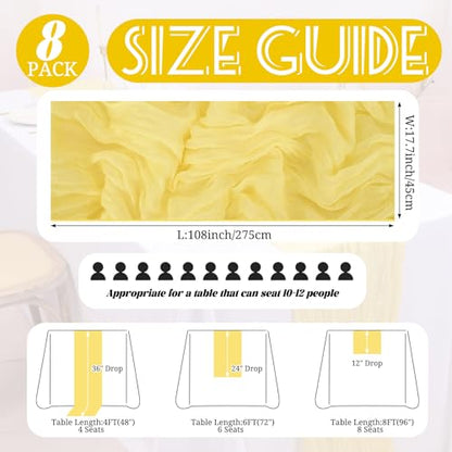 Yellow Cheesecloth Table Runner 8 Pack - 17 x 108 Inch Wedding & Party Decor
