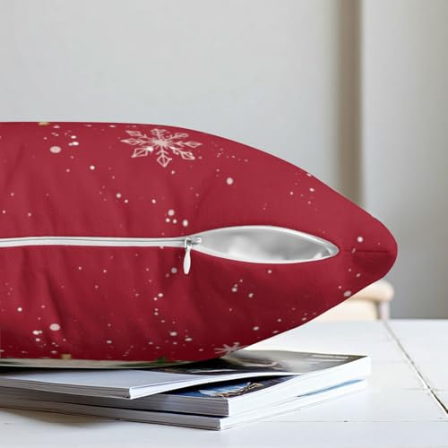 Red Christmas Pillow Covers 18x18 Set of 2 Watercolor Xmas Tree Snowflakes Holiday Cushion Cases - Variation of Christmas Tree Red / 18" x 18"