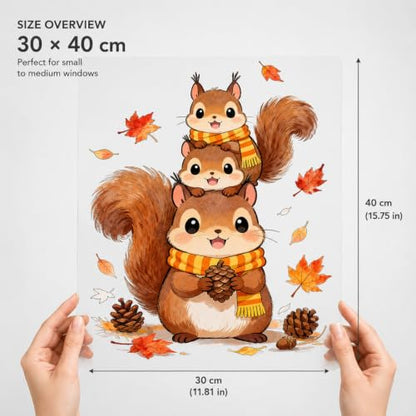 Fall Static Window Clings Cute Squirrel Maple Leaf Pinecone Thanksgiving Decor - Colorful 3