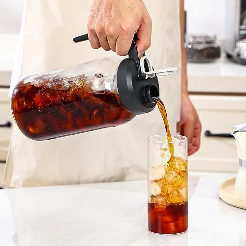 AOZITA Iced Tea Maker Pitcher with Infuser and Lid - 2 Quart Glass Mason Jar Pitcher Leak-proof Water Jug, Heavy Duty Glass Container for Tea, Water, Juice, Milk, Iced Coffee, and Drinks