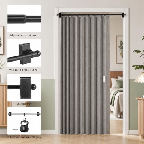 Magnetic Door Curtain Rod - Adjustable Black Metal Rod for Metal Doors & Windows