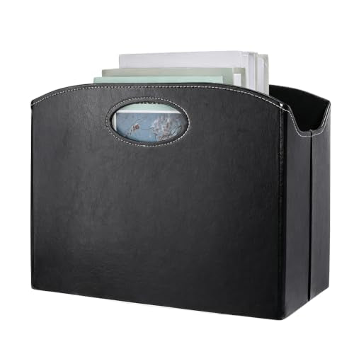 Foldable PU Leather Magazine Holder with Handles - Document Organizer for Office & Home