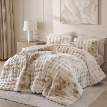 Weigelia Faux Rabbit Fur King Comforter Set - Tiedyekhaki 7 Piece Bed in a Bag