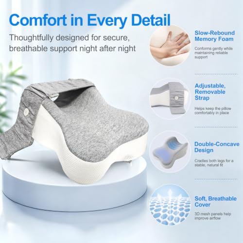 Adjustable Strap Knee Pillow for Side Sleepers - Orthopedic Memory Foam Support
