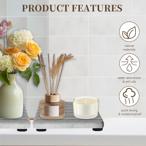 Gray Diatomite Sink Tray Set - Water Absorbing Coasters & Soap Holder