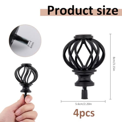 Plastic Hollow Cage Curtain Rod Finials - Black, 1 Inch Diameter, Pack of 4