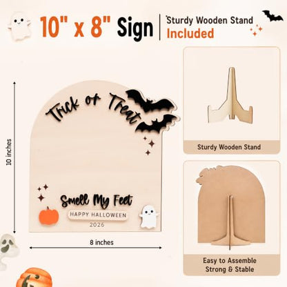 Trick or Treat Wooden Halloween Sign with Stand - Baby First Halloween Decor