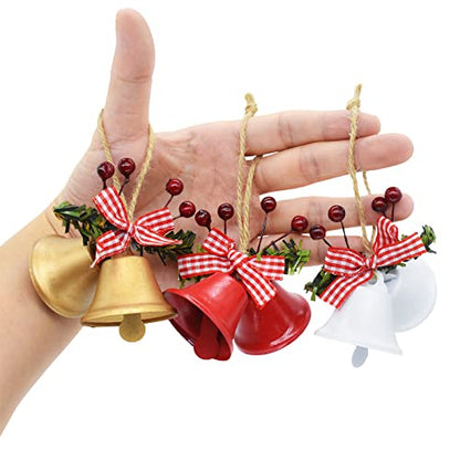 6 Pack 2-Inch Metal Jingle Bells Christmas Ornaments for Wreaths & Tree Decor - Red White Gold