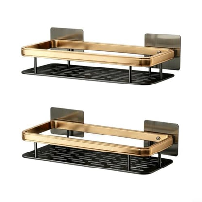 Wall Mounted Bathroom Shelf No Drill Black Gold Aluminum Vanity Organizer