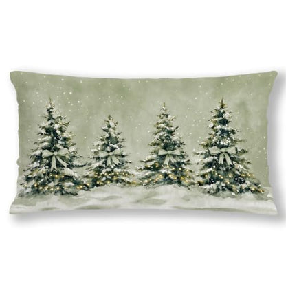 Sage Green Winter Christmas Tree Lumbar Pillow Cover 12x20 with Hidden Zipper - Pack of 1
