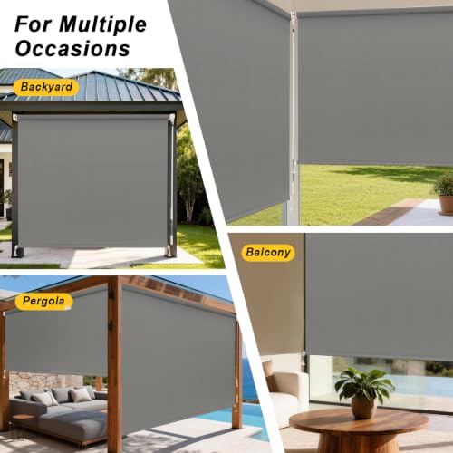 Outdoor Cordless Roller Shades - Gray / 72W x 72H - UV Blocking & Wind-Resistant
