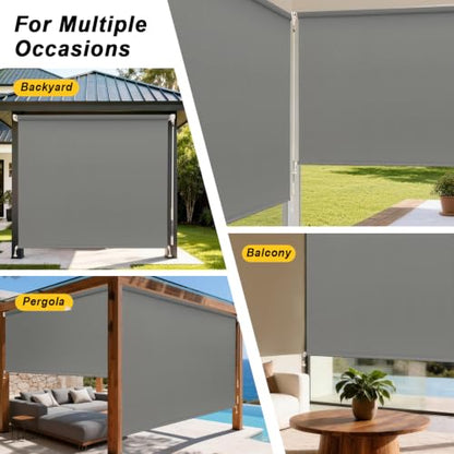 Outdoor Cordless Roller Shades - Gray / 72W x 72H - UV Blocking & Wind-Resistant