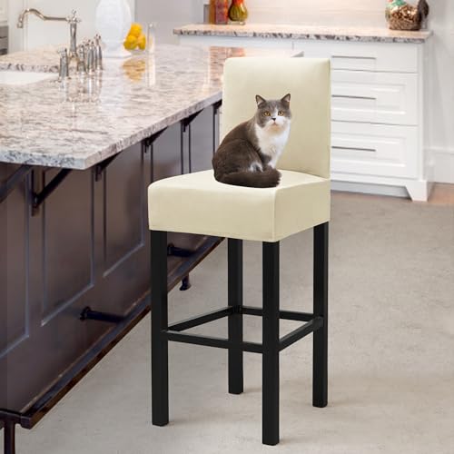 Beige Velvet Bar Stool Cover 4-Pack - Stretch Chair Slipcovers for 13-17 Inch Back Height