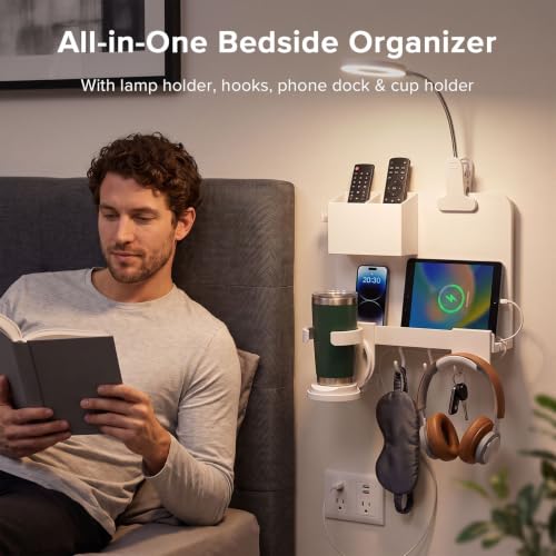 White Bedside Wall Shelf with Adhesive Mount - Damage-Free Dorm Organizer