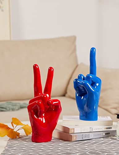 Funny Blue Middle Finger Hand Sculpture - Modern Decor, 11 Inch
