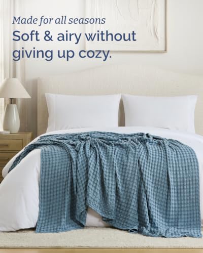 Cooling Waffle Blanket for Hot Sleepers - King Size, Dusty Blue, 108x90 - Variation 07