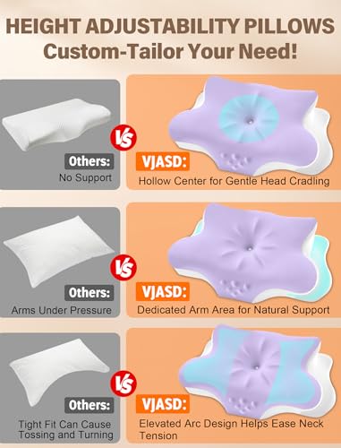 VJASD Purple Cervical Neck Pillow for Pain Relief - Queen Size Memory Foam Support