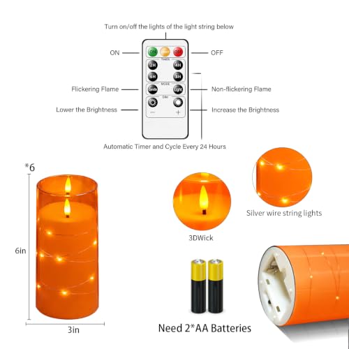 Orange Flickering Flameless Candles with Remote Timer - 6 LED Battery-Powered Decor