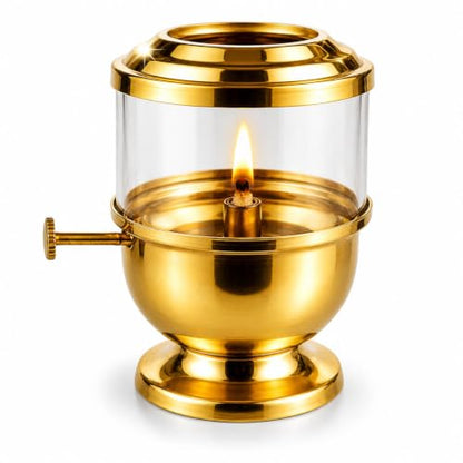 Pure Brass Akhand Jyot Diya with Borosilicate Glass Cover - 96-Hour Burn Time, 450ml