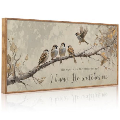 His Eye Is on the Sparrow Christian Wall Art Canvas 40x20 Inch - Framed Religious Decor