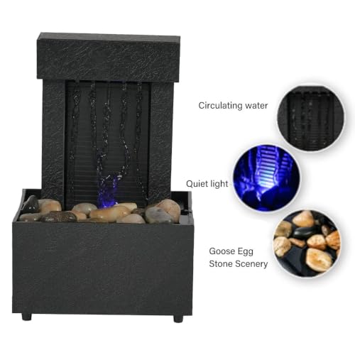 Mini Black Waterfall Fountain with LED Lights & Decorative Stones for Indoor Decor