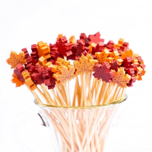 2 Color Maple Leaf Cocktail Picks - Fall Thanksgiving Fruit Skewers - 100 Pcs