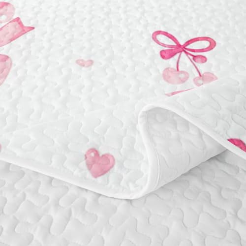 Pink Cherry Queen Size Breathable Quilt Set with Bowknot Design - Cozy Bedspread for Kids & Adults
