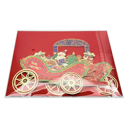 Red Christmas Vintage Car Greeting Card with Envelope for Son Granddaughter & Family