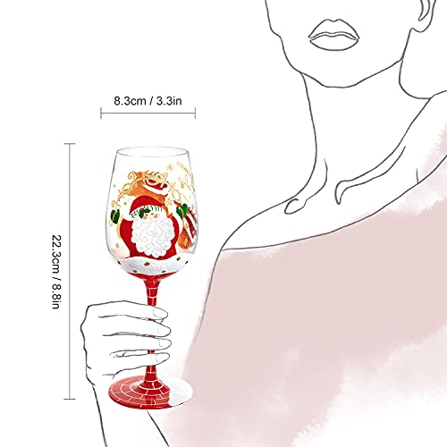 Hand Painted Santa Reindeer Wine Glass - Christmas Gift 15 oz - Variation: Santa Claus & Elk