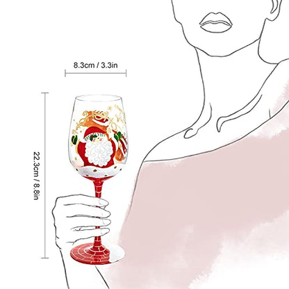 Hand Painted Santa Reindeer Wine Glass - Christmas Gift 15 oz - Variation: Santa Claus & Elk