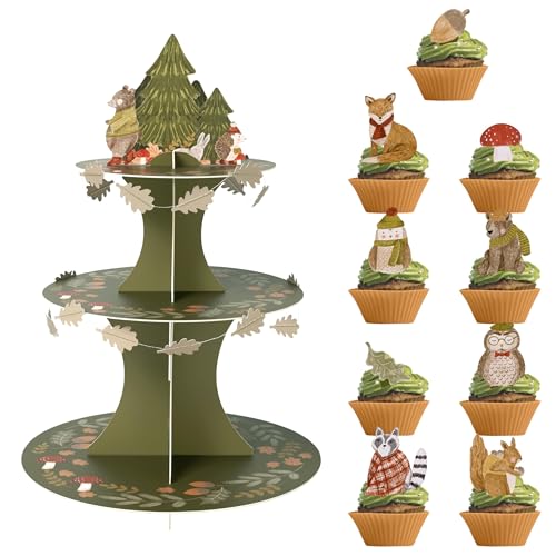 Woodland Cupcake Stand with Forest Animal Toppers - Baby Shower & Party Decor