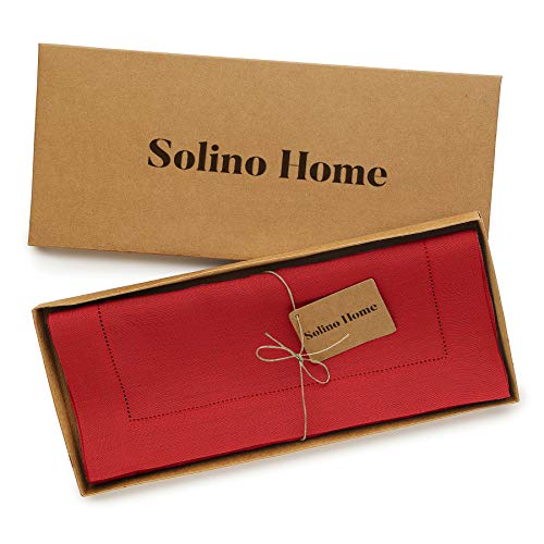 Solino Home 100% Pure Linen Red Table Runner 14x36 in Hemstitch - Variation of THIS listing