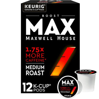 Maxwell House MAX Boost 1.75x Caffeine Medium Roast K-Cup Coffee Pods (12 Count)