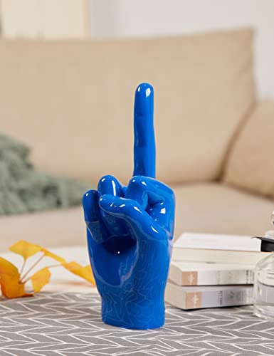 Funny Blue Middle Finger Hand Sculpture - Modern Decor, 11 Inch