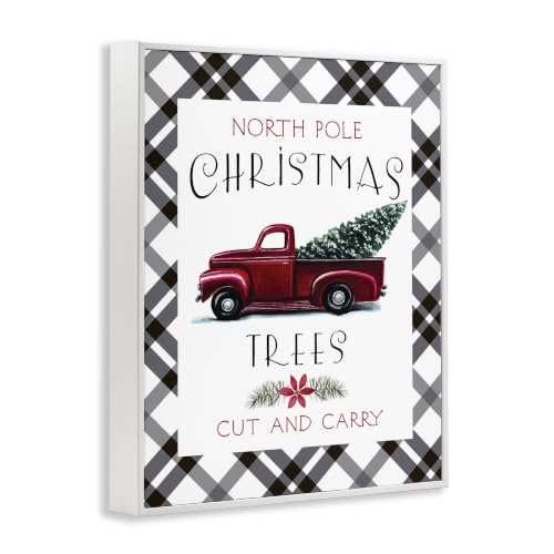 North Pole Christmas Trees Red Truck Wall Art - 16x20 Framed Giclée Print, White Frame, Holiday Decor
