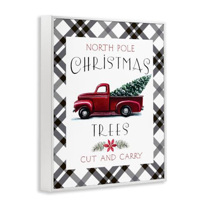 North Pole Christmas Trees Red Truck Wall Art - 16x20 Framed Giclée Print, White Frame, Holiday Decor