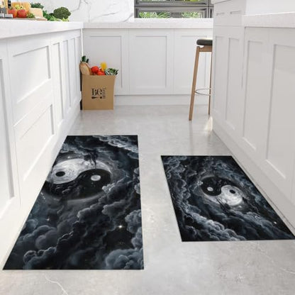 Dark Gray Clouds Mist Tai Chi Yin Yang Kitchen Rugs 2-Piece Non-Slip Mat Set 20x32 & 20x71 Inches Variation of THIS listing