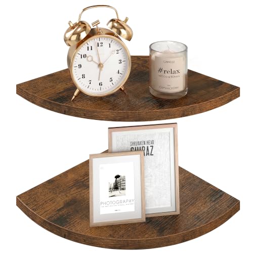 Rustic Brown Floating Corner Shelves Set of 2 - 6 x 6 Inches Wall Storage