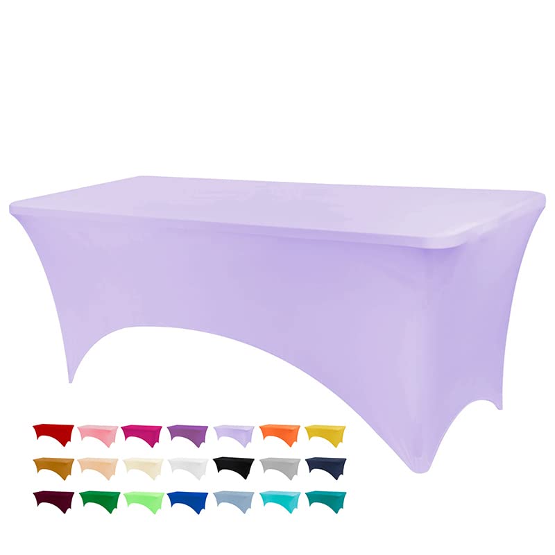 BDDC Table Covers for 4 Foot Tables, Spandex Table Covers 4ft, Light Purple Table Cloths Rectangle 4ft for Events, Wedding, Banquets & Parties