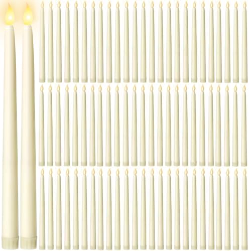 Bulk 100 LED Flameless Taper Candles - 11 Inch Flickering Electric Candlesticks for Wedding & Holiday Decor