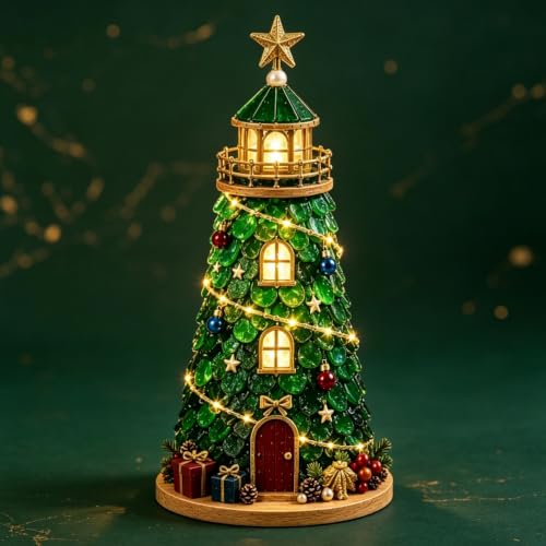Lighted Christmas Lighthouse DIY Craft Kit Coastal Sea Glass Style