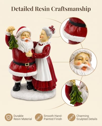 White Small Santa and Mrs. Claus Mistletoe Figurine Christmas Decor - 5.5"