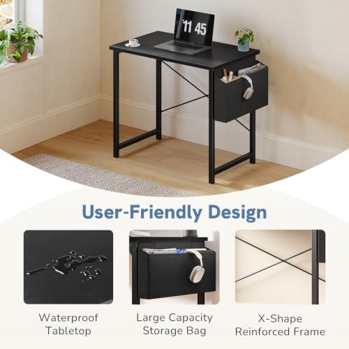 DUMOS 31-Inch Small Computer Desk - Black Home Office & Gaming Table