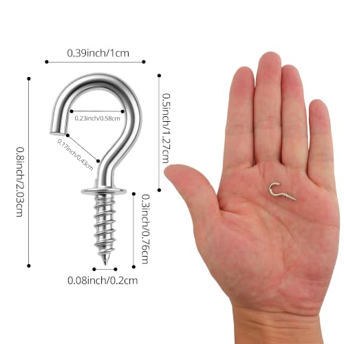 Senkary Silver Small Screw-In Hooks for Hanging - 120 Pieces, 1/2 Inch