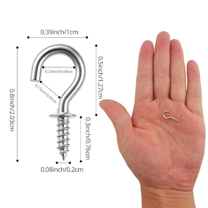 Senkary Silver Small Screw-In Hooks for Hanging - 120 Pieces, 1/2 Inch