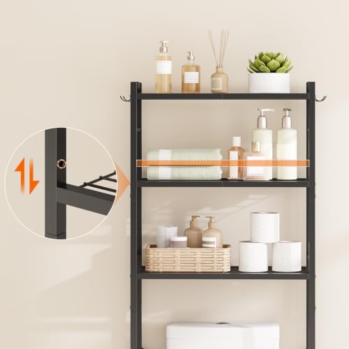 Over-the-Toilet Bathroom Storage Rack 3-Tier Organizer with Adjustable Shelves & Hooks