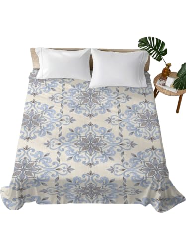 King Size Flat Sheet - Ornate Mandalas Soft Microfiber Bedding with Variations