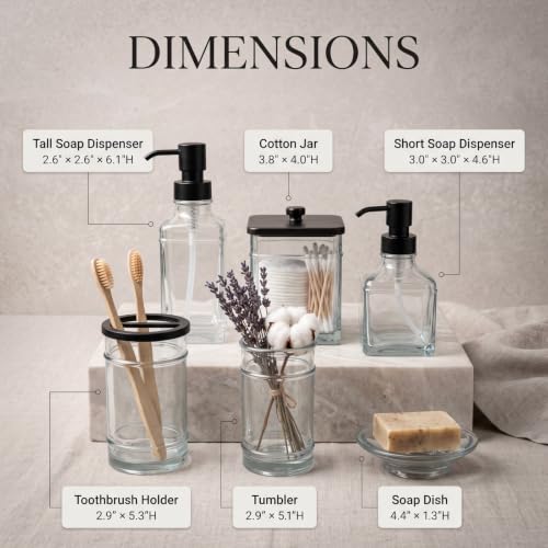 Blue Glass Bathroom Set 6-Piece Dispenser & Accessories for Counter