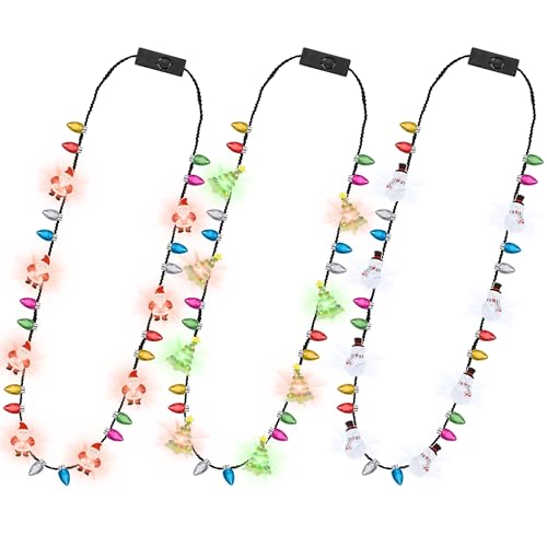 Christmas Glow Necklace 3PCS Santa Snowman Tree LED Holiday Party Accessories - Mix